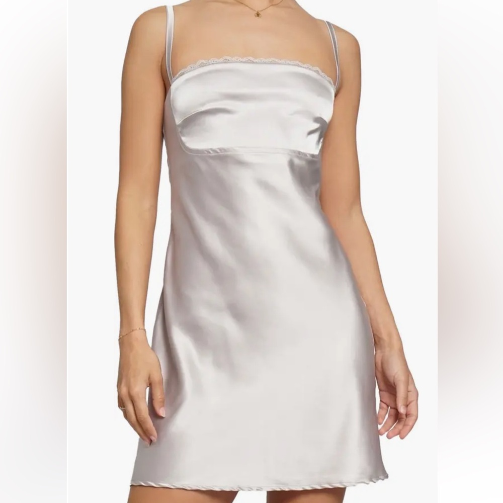 Know One Cares Elegant Silver Lace Satin Chemise Minidress